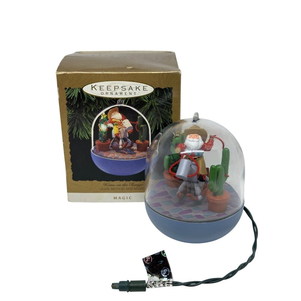 VTG 90s Hallmark Magic Ornament Home On The Range Santa Cowboy Boxed Collectible